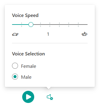 Screenshot of the dialog for setting the voice speed and voice selection.