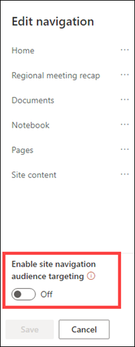 The site navigation audience targeting option toggle.