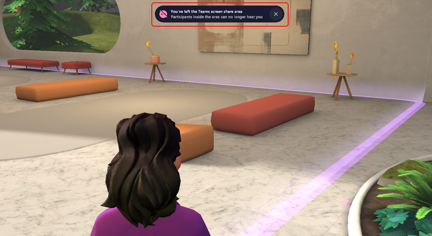 There is toast notification indicating that you're leaving or entering the screen share area.