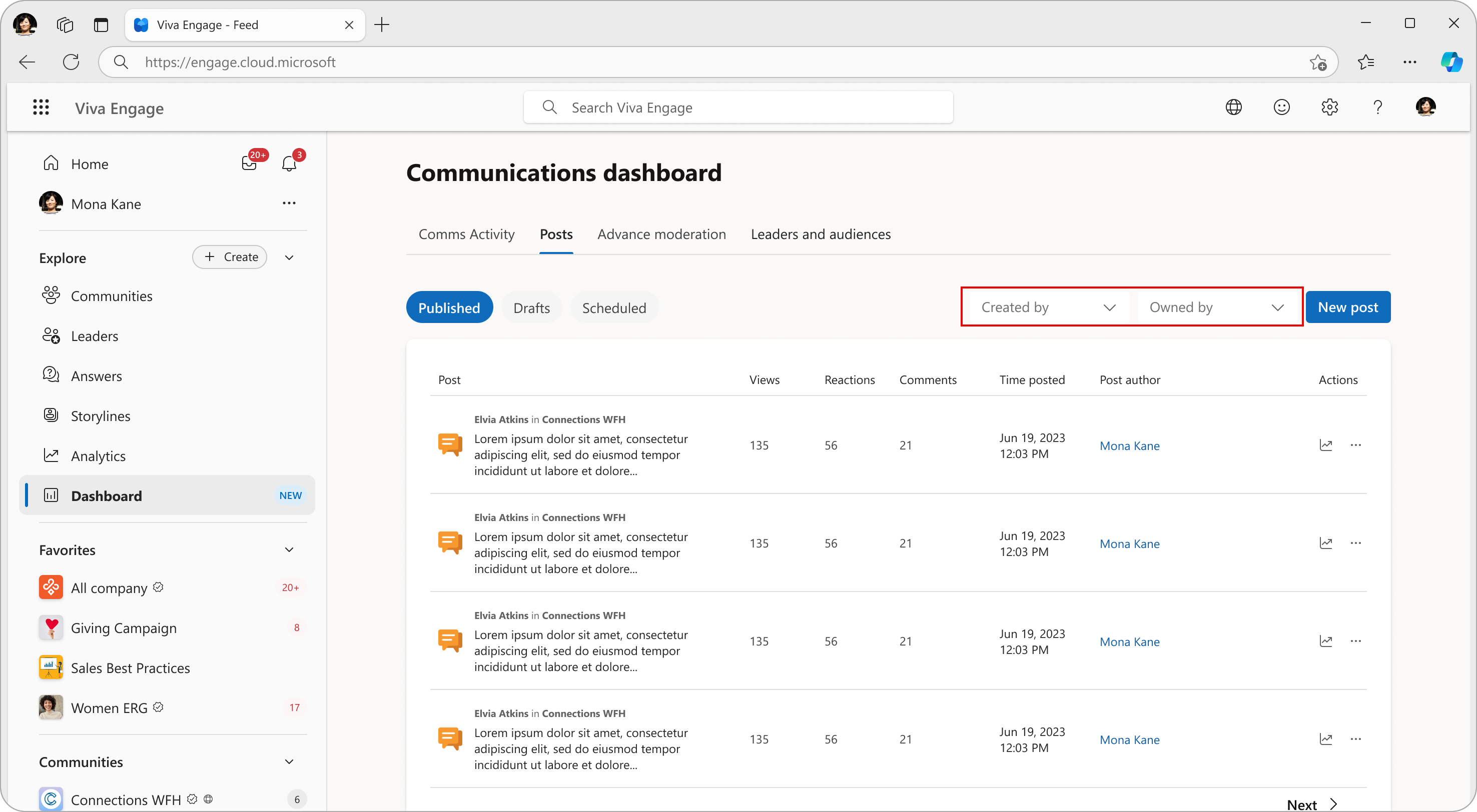 You can filter by a single username, including your own or any delegate or owner.