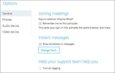 General options when "Remember me on this computer" is selected