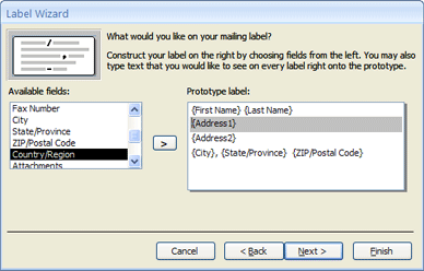 Adding fields to a label in the label wizard