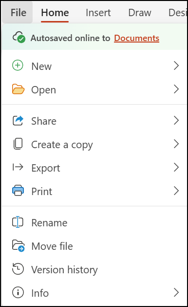 Button for Version History inside the Info page