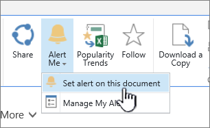 In the Files tab, with Set Alert on this document highlighted
