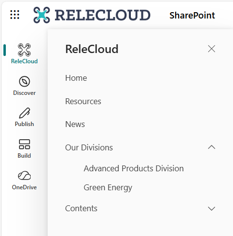 SharePoint app bar home site