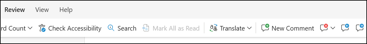 Comments in Word ribbon
