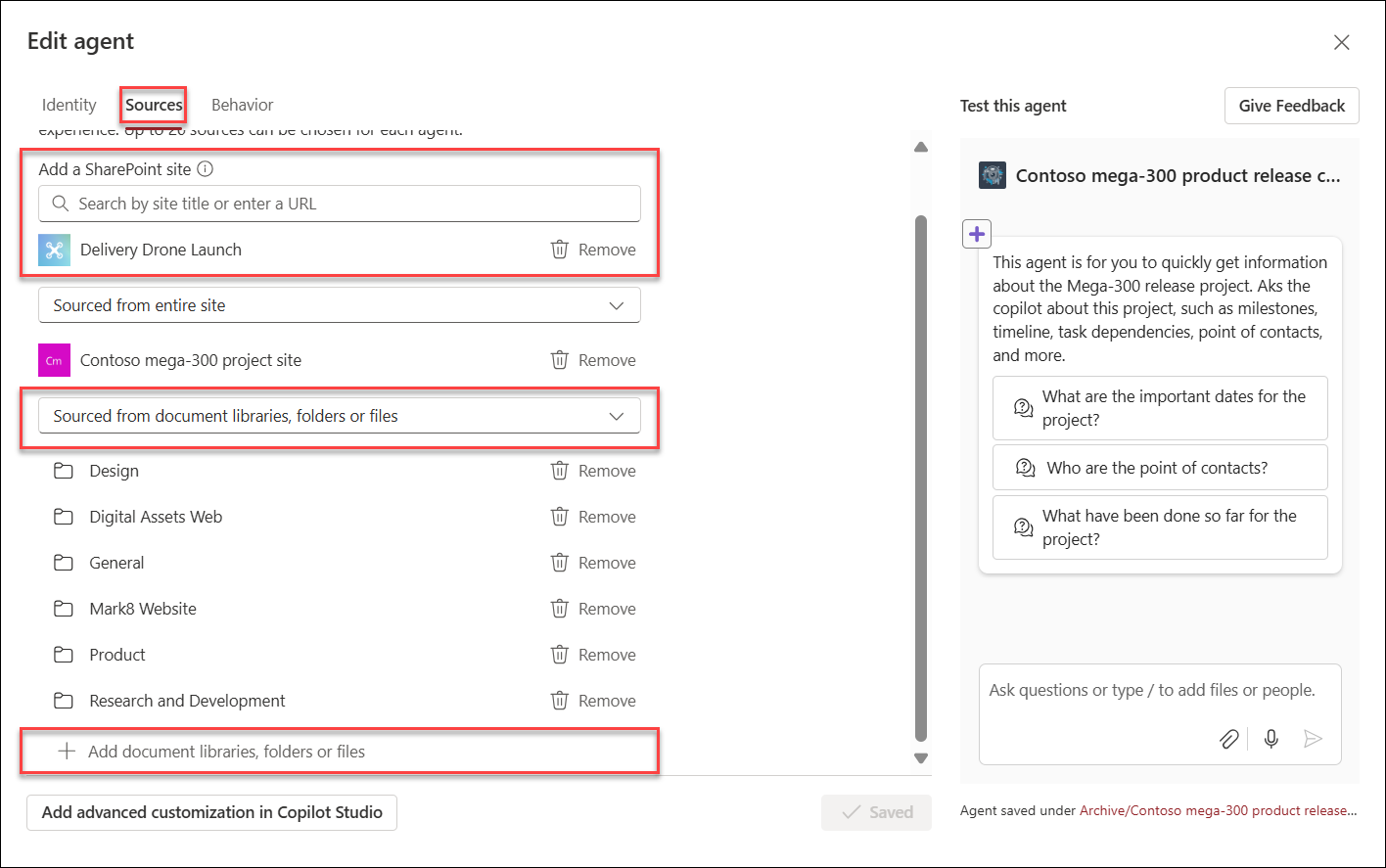 The screenshot of adding knowledge resources to copilot agent