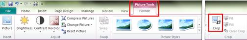 Ribbon Picture Tools Format Tab crop command in Publisher