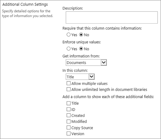 Lookup column choice dialog