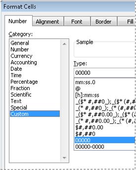 Custom category in Format Cells dialog box