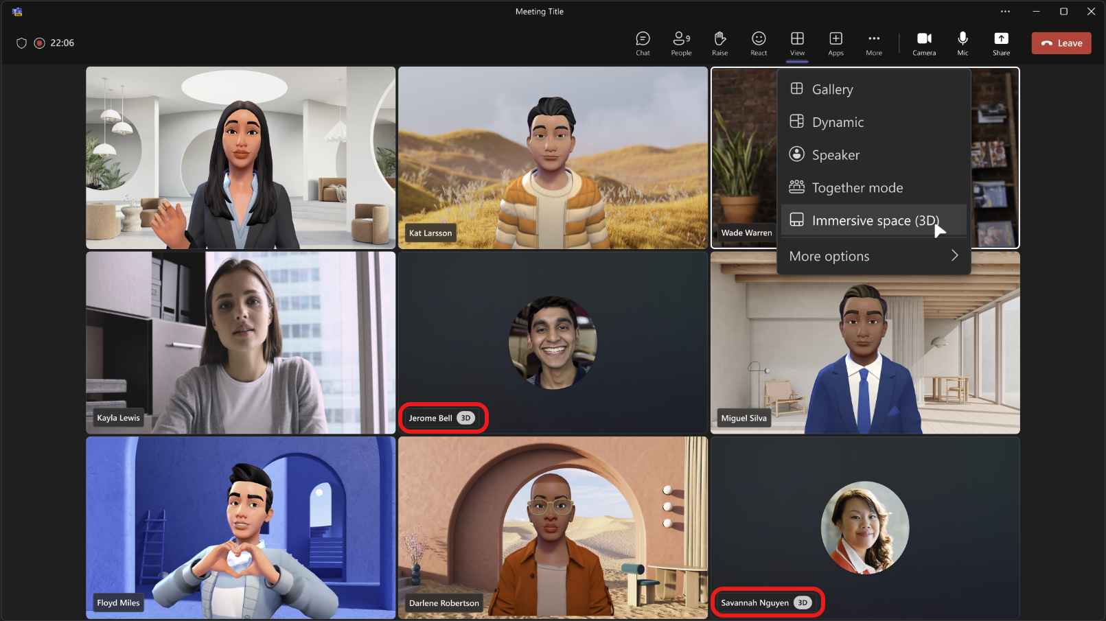For Teams meeting participants, there is a 3D tag showing people who are in the immersive space.