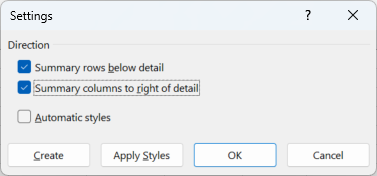 The Settings dialog box for outlines
