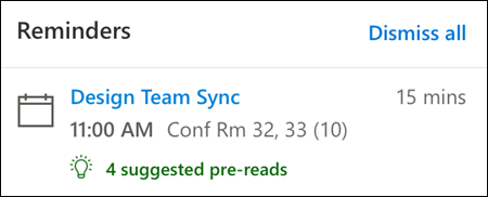 Reminder example for Outlook for the web.