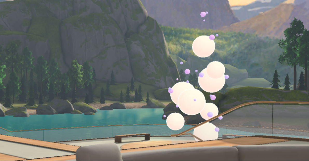 Musical spheres interactive element in immersive spaces.