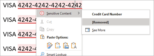 Screenshot of highlighted sensitive content in Word