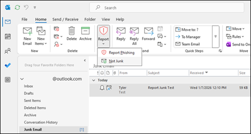 Outlook report button update