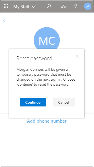 Reset a user password in My Staff