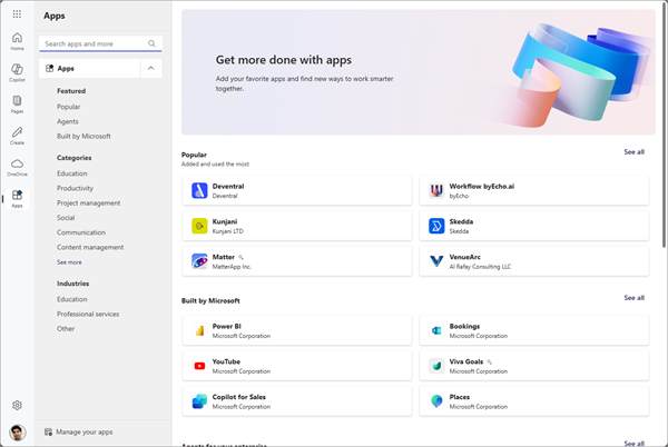 Screenshot of the app store marketplace in Microsoft 365 Copilot.