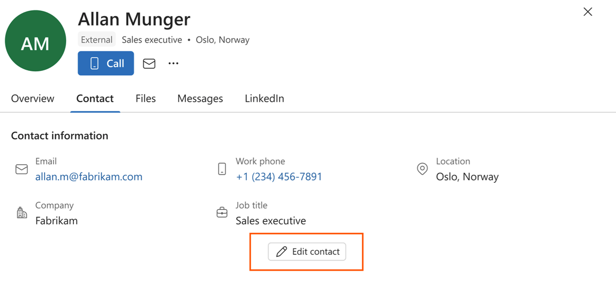 A screenshot showing a contact with the highlight on the Edit contact button