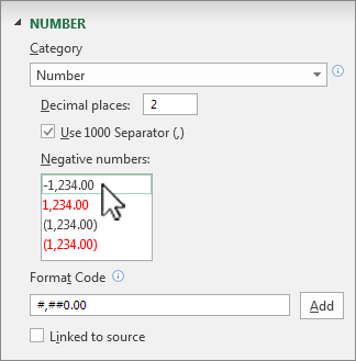 Format Number options for value axis
