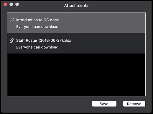 Attachments dialog box