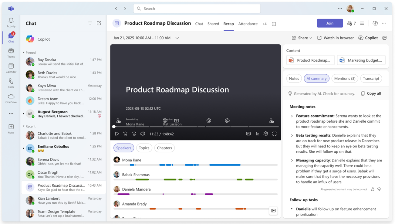 View of the Recap tab in Teams