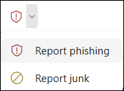 Screenshot of the Report button with Report Phishing selected in the simplified ribbon in Outlook on the web.