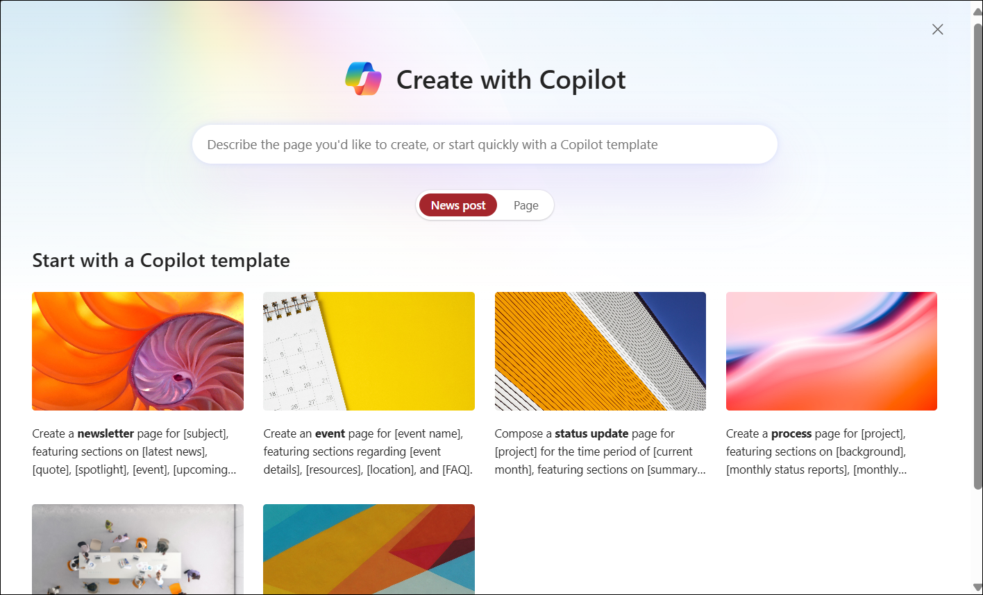 screenshot of Create with copilot