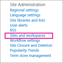 Sites and workplaces section of the Site Settings page
