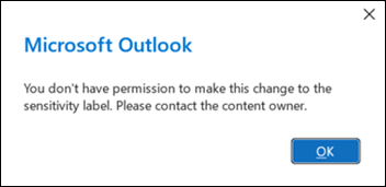 Permission error applying sensitivity label in Outlook
