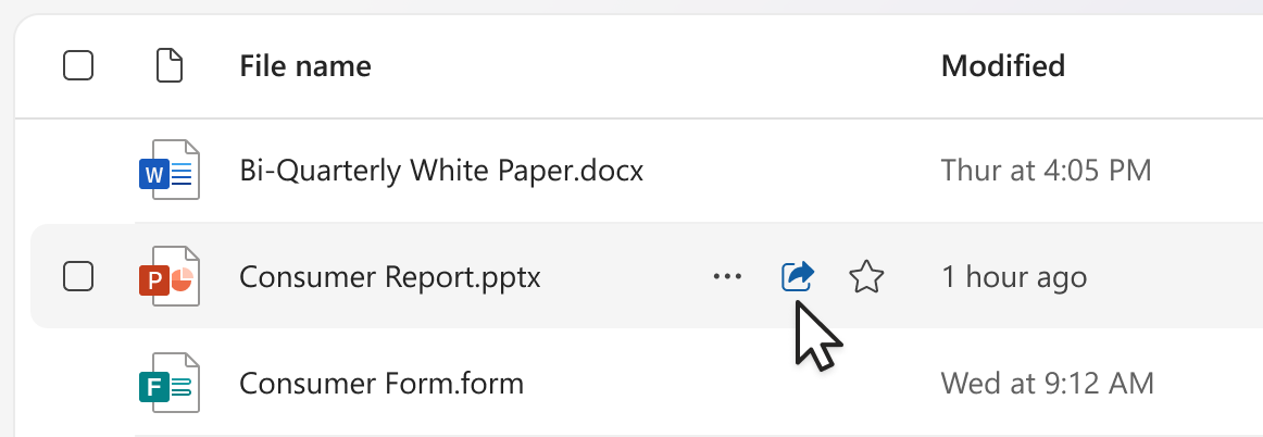 Share item from list view